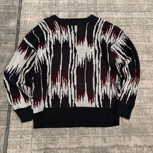 Vintage Stefano Man Sweater Mens Large Abstract Graphic Knit Flame Black Red